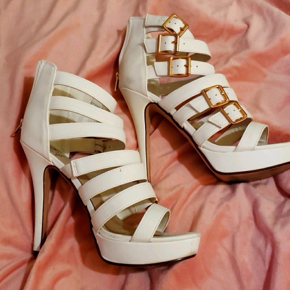 White platform heels
